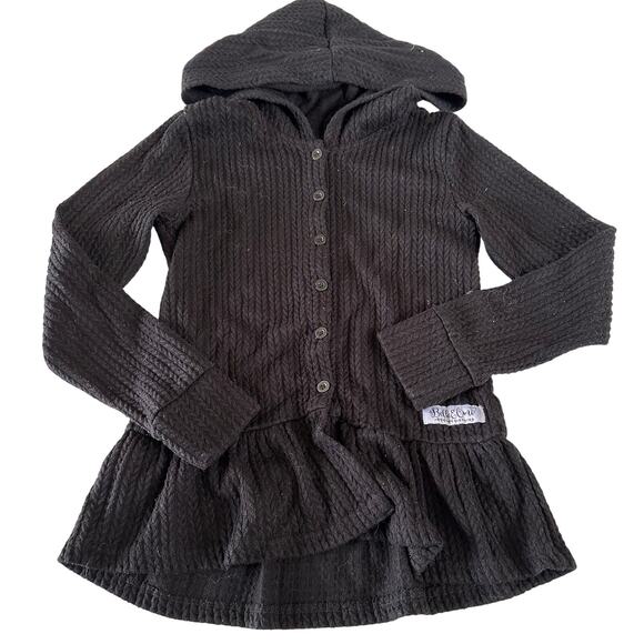 Bella & Omi Black Waffle Knit Hooded Cardigan - Size 9/10 - Picture 1 of 4